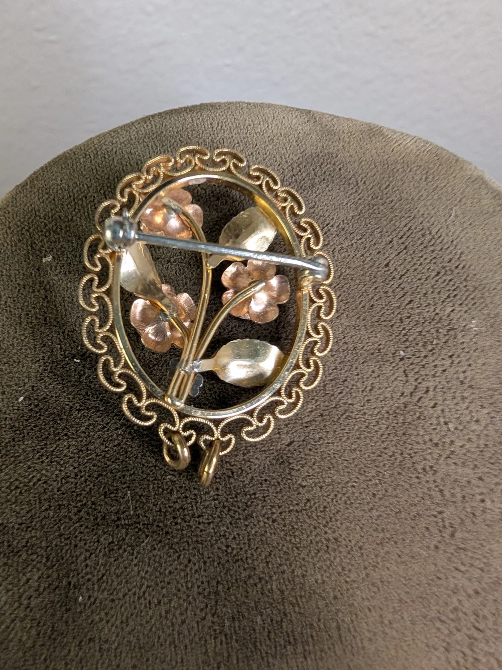 Vintage Krementz Gold and Rose Plated Floral Brooch Pin Stamped